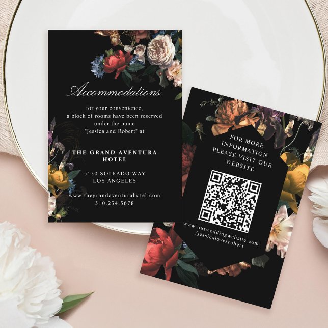 Dark Moody Romantic Floral Painting Accommodations Enclosure Card (Creator Uploaded)