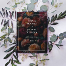 Dark Moody Romantic Floral Wedding Invitation