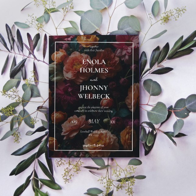 Dark Moody Romantic Floral Wedding Invitation (Dark Moody Romantic Floral Wedding Invitation)