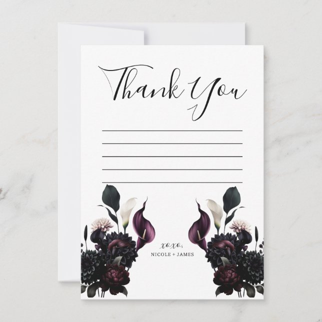 Dark Moody Romantic Floral Wedding Thank You Invitation (Front)