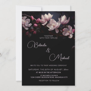 Dark  Moody Romantic Magnolia Flowers Invitation