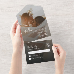 Dark Moody Romantic Minimalist Wedding Anniversary All In One Invitation