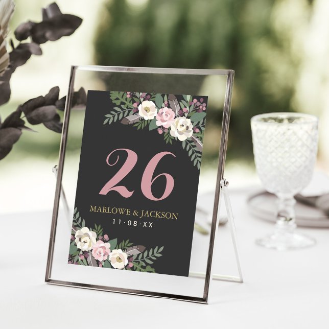 Dark Moody Rose Pink Floral Wedding Table Number (Creator Uploaded)