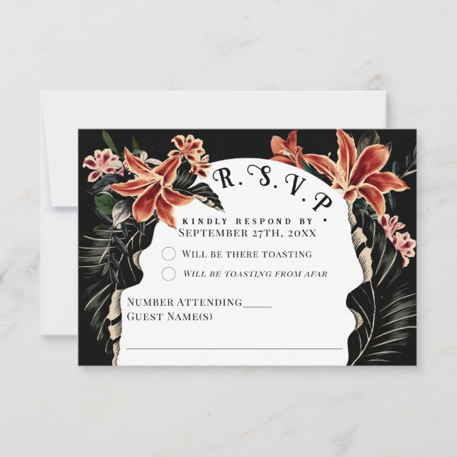 Dark Moody RSVP Card Botanical Vintage Wedding (Front)