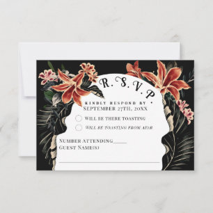 Dark Moody RSVP Card Botanical Vintage Wedding