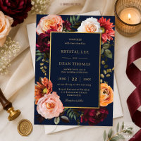 Dark Moody Rust Burgundy Blush Floral Navy Wedding