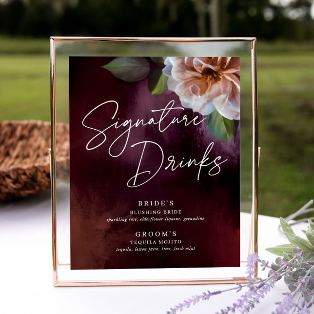 Dark + Moody Rustic Floral Drink Menu Wedding Sign (Creator Uploaded)