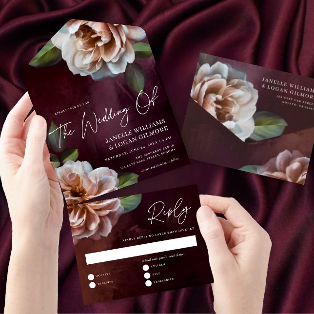 Dark + Moody Rustic Floral Wedding All In One Invitation (Creator Uploaded)