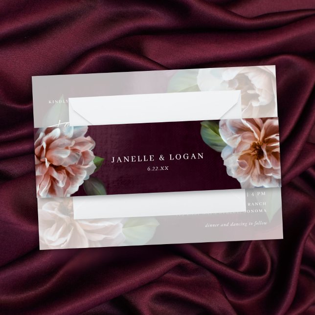 Dark + Moody Rustic Floral Wedding Invitation Belly Band (Creator Uploaded)
