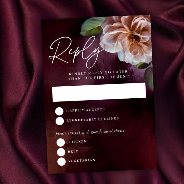 Dark + Moody Rustic Floral Wedding Reply Card (Creator Uploaded)
