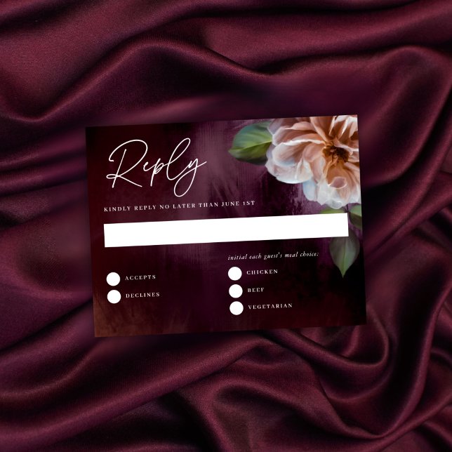 Dark + Moody Rustic Floral Wedding Reply Card (Creator Uploaded)