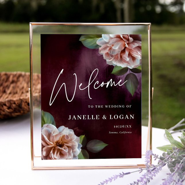Dark + Moody Rustic Floral Wedding Welcome Sign (Creator Uploaded)