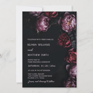 Dark Moody  Textured Flowers Wedding Invitation