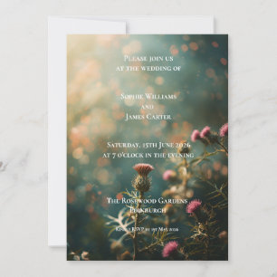 Dark Moody Thistle Wedding Invitation Scotland