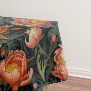Dark & Moody Vibrant Orange Peony Flowers Tablecloth