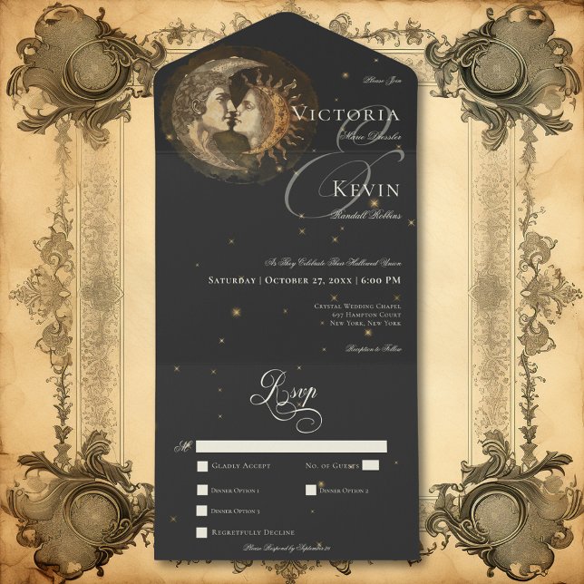 Dark Moody Victorian Kissing Moon & Sun Dinner All In One Invitation (Dark Moody Victorian Kissing Moon & Sun Dinner All In One Invitation)