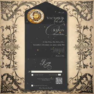 Dark Moody Victorian Moon Sun Stars QR Code All In One Invitation
