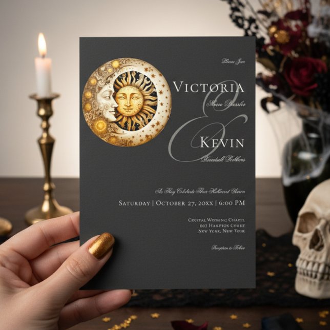 Dark Moody Victorian Moon & Sun Wedding Invitation (Creator Uploaded)