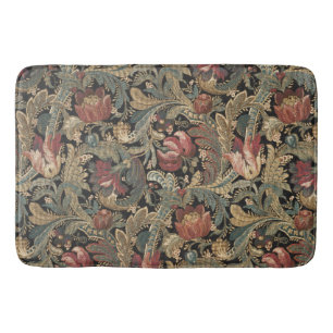 Dark Moody Vintage Floral Botanical Pattern Bath Mat
