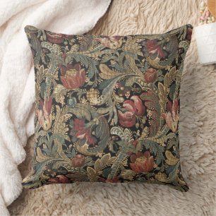 Dark Moody Vintage Floral Botanical Pattern Cushion