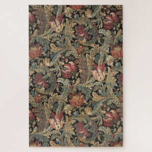 Dark Moody Vintage Floral Botanical Pattern Jigsaw Puzzle
