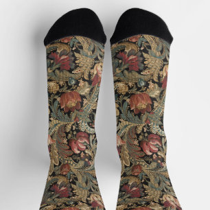 Dark Moody Vintage Floral Botanical Pattern Socks