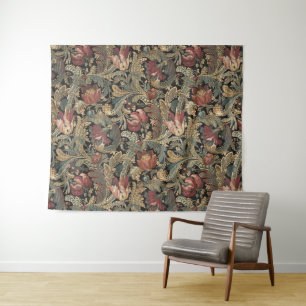 Dark Moody Vintage Floral Botanical Pattern Tapestry