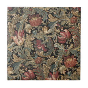 Dark Moody Vintage Floral Botanical Pattern Tile