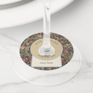 Dark Moody Vintage Floral Botanical Pattern Wine Glass Tag