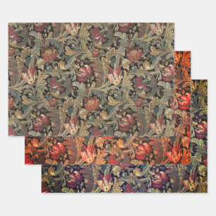 Dark Moody Vintage Floral Botanical Pattern Wrapping Paper Sheet