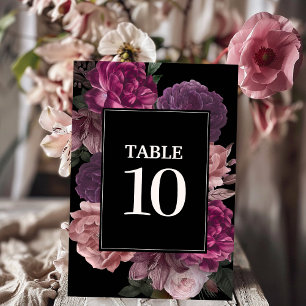 Dark moody Watercolor floral black Winter Wedding  Table Number