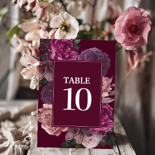 Dark moody Watercolor floral fall Winter Wedding  Table Number