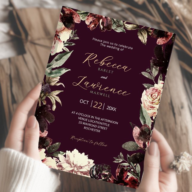 Dark moody watercolor floral wedding invitation (Creator Uploaded)