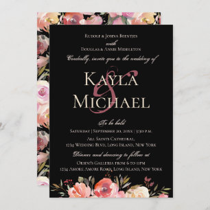 Dark Moody Wedding Monogram Winter Rose Invitation