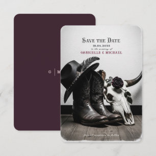 Dark Moody Western Cowboy Skull Rose Wedding Save The Date