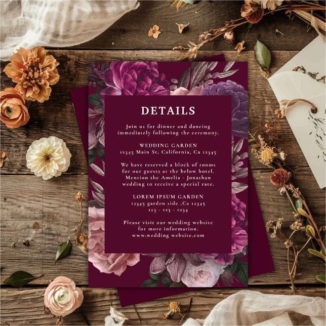 Dark Moody Winter Burgundy & Maroon Floral Wedding Enclosure Card (Creator Uploaded)