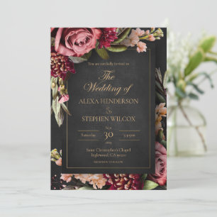 Dark Moody Winter Floral Wedding Invitation