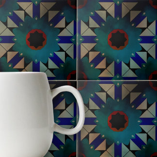 Dark Moorish Symmetrical Geometric Pattern  Tile