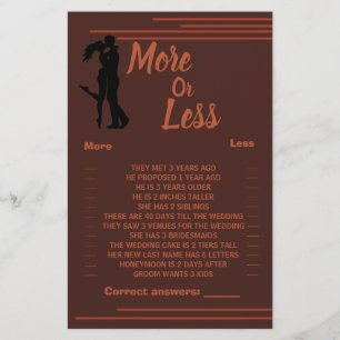 Dark, More or Less Couples, Shower Game Card Flyer