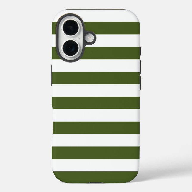 Dark Moss Green and White Stripes Case-Mate iPhone Case (Back)