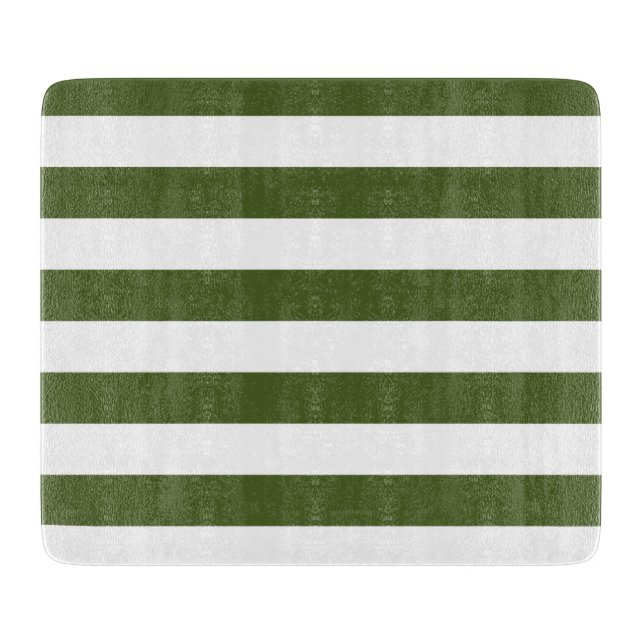 Dark Moss Green and White Stripes Cutting Board (Front)