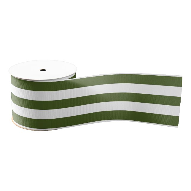 Dark Moss Green and White Stripes Grosgrain Ribbon (Spool)