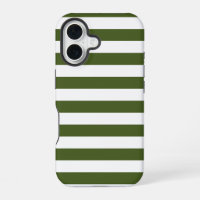 Dark Moss Green and White Stripes