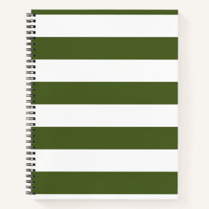 Dark Moss Green and White Stripes Notebook