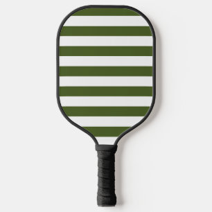 Dark Moss Green and White Stripes Pickleball Paddle