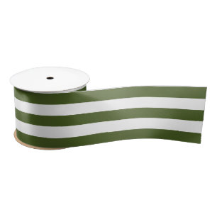 Dark Moss Green and White Stripes Satin Ribbon
