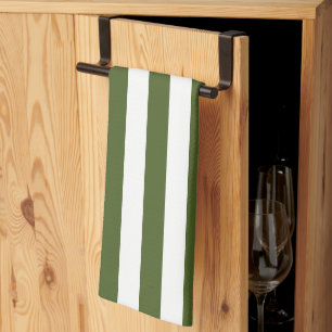 Dark Moss Green and White Stripes Tea Towel