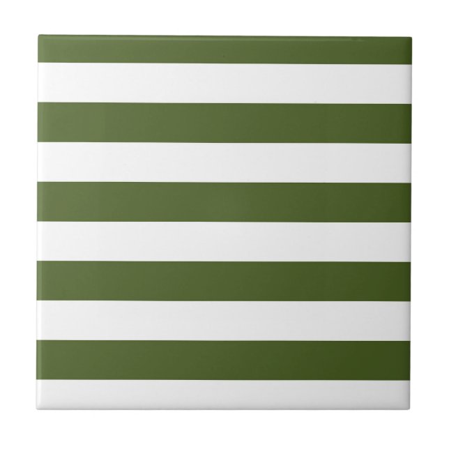 Dark Moss Green and White Stripes Tile (Front)