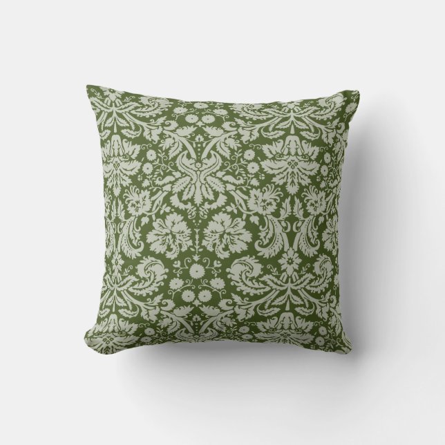Dark Moss Green Damask Cushion (Front)