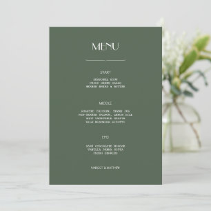 Dark Moss Green Minimalist Scandi Wedding Flat Menu